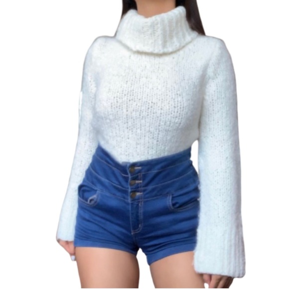 Fuzzy White Turtleneck Sweater 